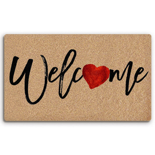 BitKAM Welcome Love Heart Coco Coir Doormat Door Welcome Mat for Home Entrance Front Door, Valentine Love-Heart Anniversary Valentine's Day Floor Mats for Outdoor Outside Entryway 30x17 Inch