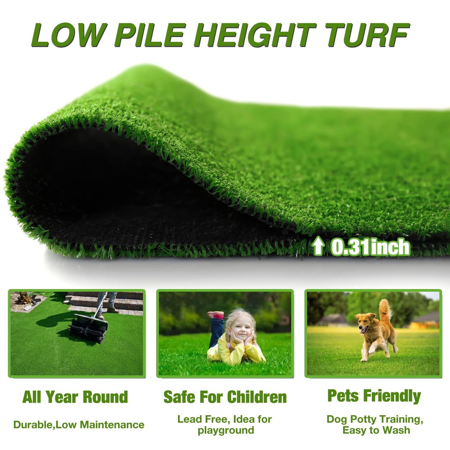 XLX TURF Outdoor Artificial Grass Rug 4FT X 4FT, Green Synthetic Turf Floor Mat for Balcony, Patio, Yard, Pets Dogs Grass Pad