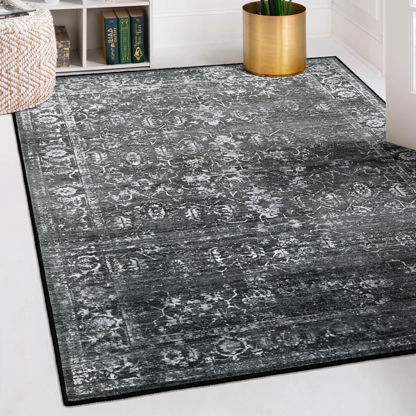 Lahome Margot 5x7 Washable Black Area Rugs for Living Room, Non Slip Bedroom Rug, Stain Resistant Floor Dining Room Carpet for Office Entrance Decor