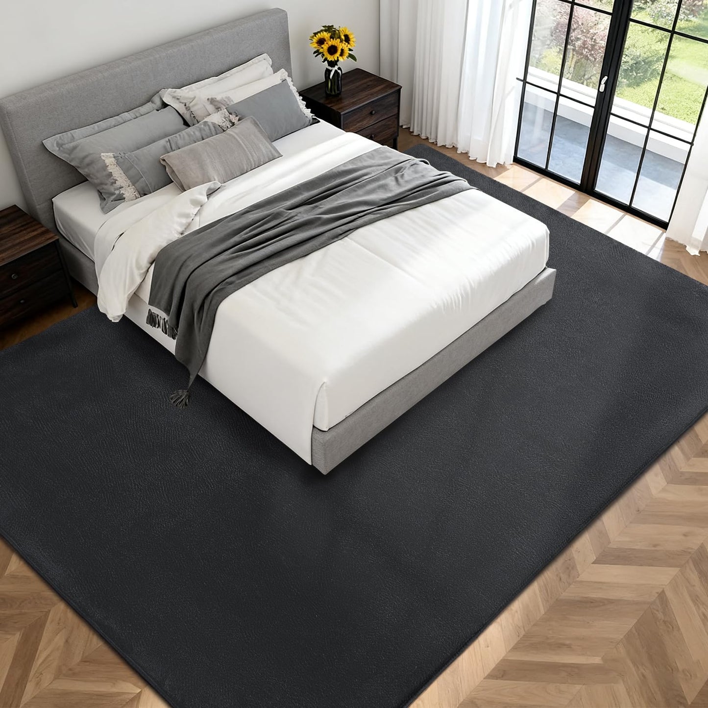 QDUIDU Large Area Rugs for Bedroom Living Room - 4x6 Feet Ultra Soft Dark Grey Rug Thickened with Memory-Foam, Solid Modern Minimalist Carpets for Home Decor, Non-Slip and Comfy Nursery Room Rugs