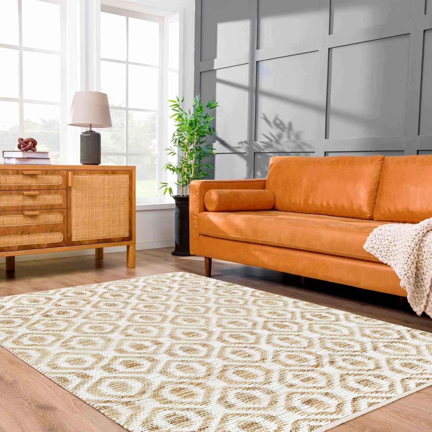 Hauteloom Nautilus Recycled Material Area Rug - Geometric Trellis Diamond Lattice Circles - Contemporary Modern Minimalist Farmhouse Boho - Rose Cream, Clay, Sand, Beige, Cream - 5' x 7'6"