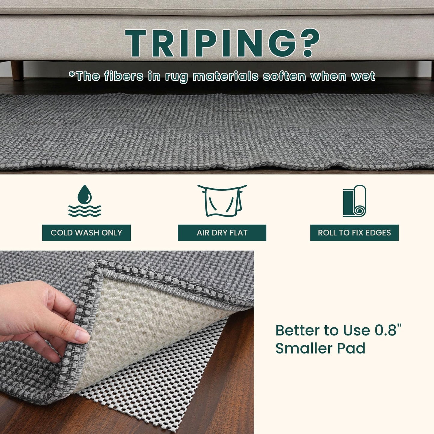 KOZYFLY Rugs for Entryway 3x5 ft Washable Area Rug Non Slip Rubber Backed Entry Rug Woven Indoor Door Mat Cotton Kitchen Rugs Floor Carpet for Entryway, Foyer, Backdoor, Grey/Dark Grey