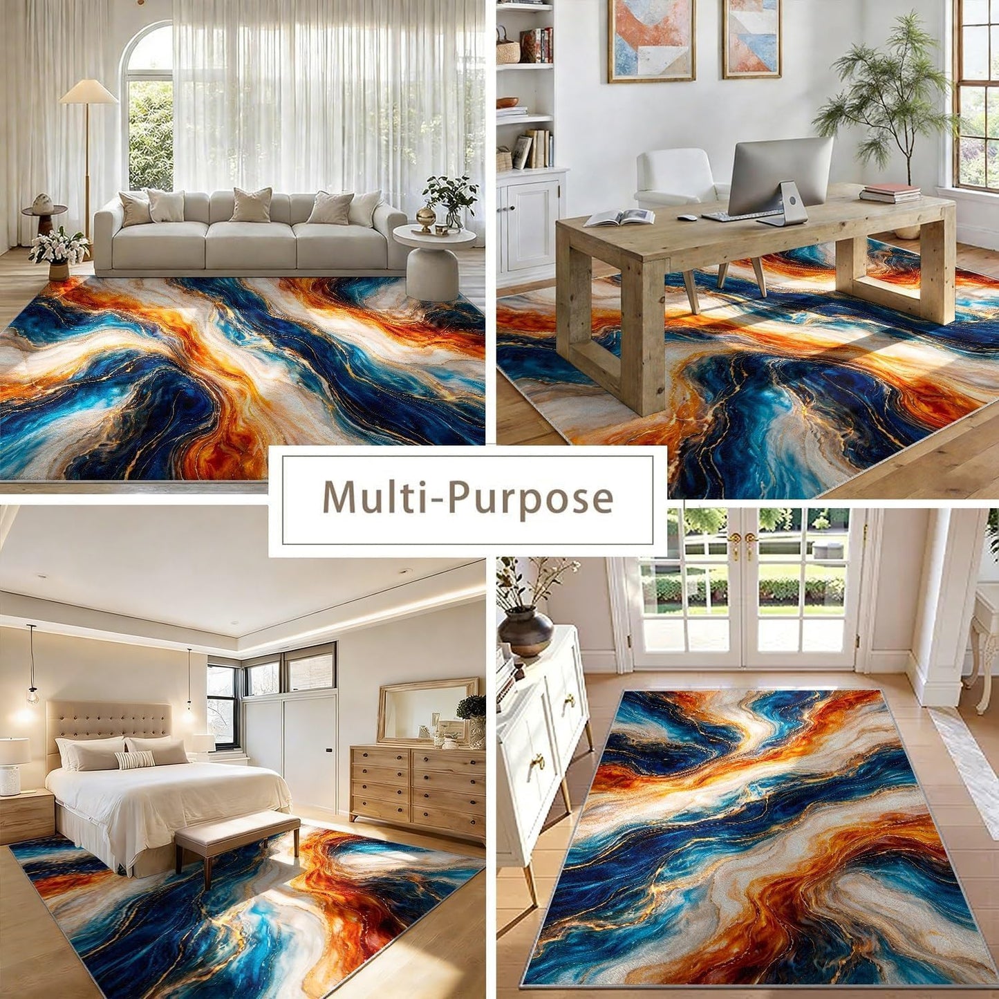 Abstract Marble Area Rug, 4x5ft, Natural Irregular Colorful Wave Swirl Fluid Art Marble Texture Accent Rug, Cozy Reduce Noise Modern Luxury Large Carpet for Living Room Entryway
