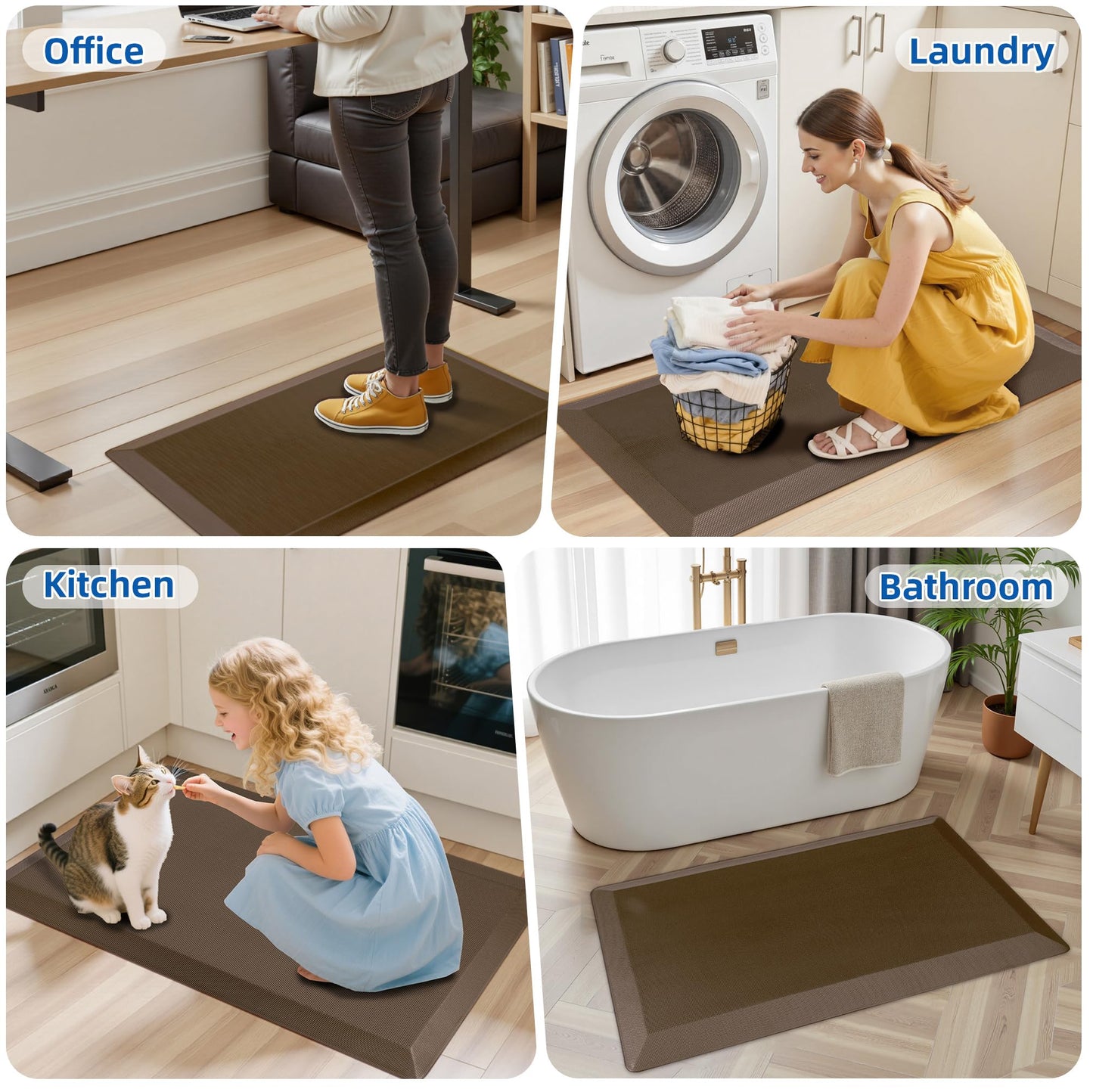 Anti Fatigue Kitchen Mats for Floor, Brown 9/10 Extra Thick Cushioned Standing Desk Mat, Comfort Memory Foam Ergonomic Kitchen Rugs and Mats Non-Slip Waterproof for Office, Kitchen, Sink, 20" x 32"