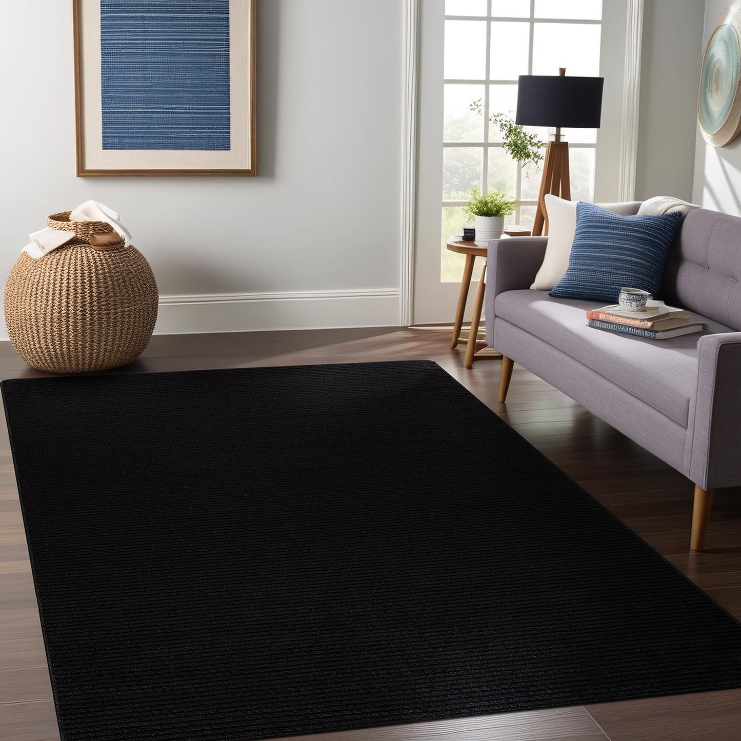 Beverly Rug Non-Slip Modern Rug 8x10 Solid Traditional Rubber Backing Machine Washable Soft Thin Indoor Area Rugs for Living Room Stain Resistant Non Shedding Casual Carpet (8 x 10 Black)