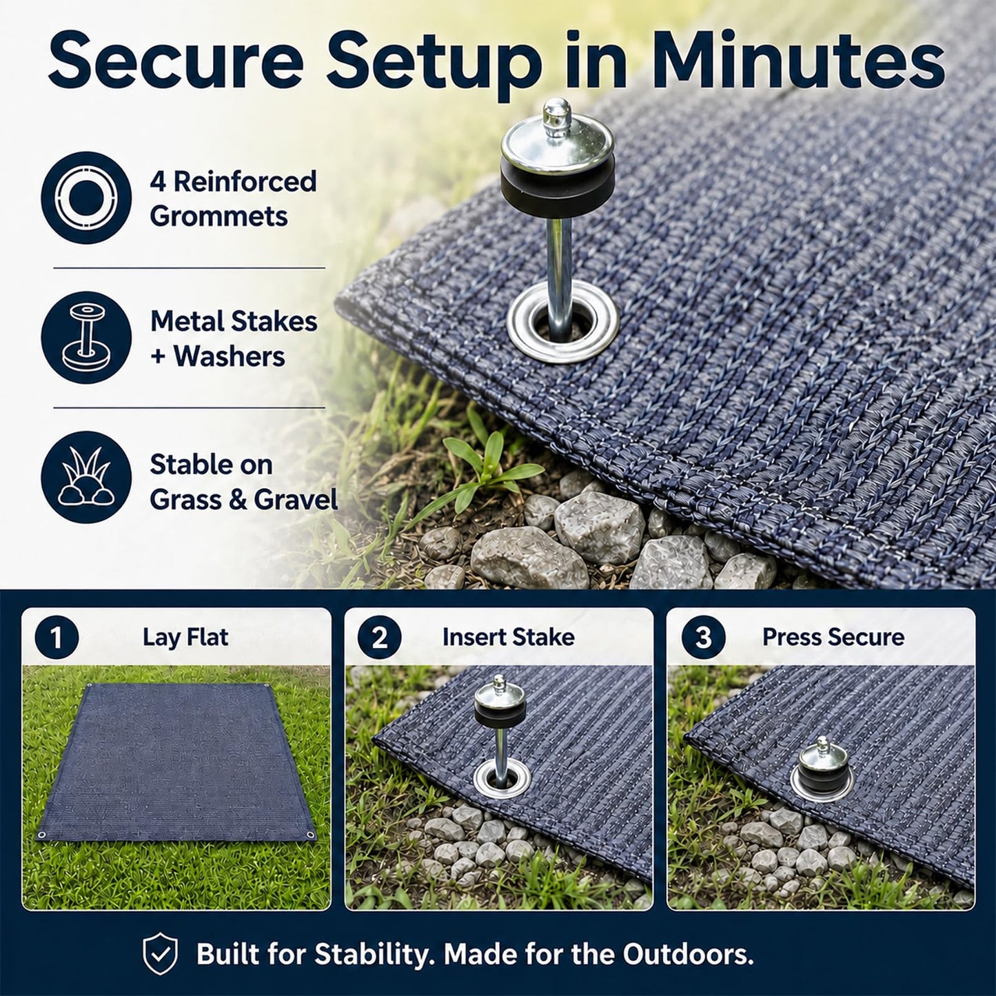 xihakey RV Outdoor Mat 10x10 FT Reversible HDPE Camping Mat - Blue-Gray