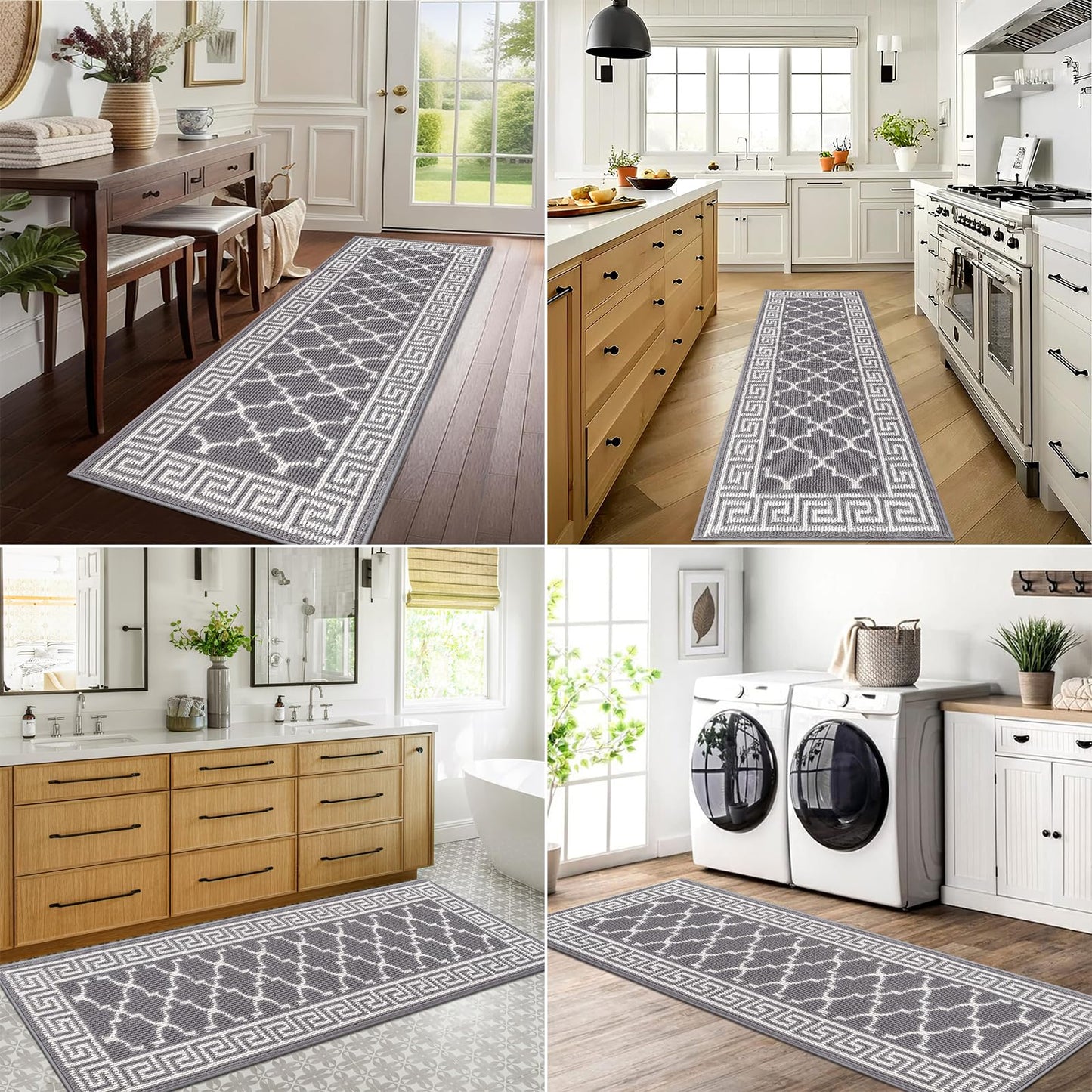 Pauwer Door Mat Indoor Entrance 20"x60" Absorbent Dirt Trapper Welcome Mats for Front Door Washable Entryway Rugs Ultra Thin Doormat Non Slip Runner Rugs for Hallway Kitchen Laundry Room, Grey