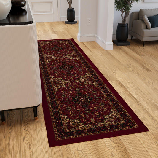 Ottomanson Hallway Runner Rug 2'7" x 9'6" Non Slip Oriental Area Rugs Easy to Clean Laundry Rug Runner Durable & Pet Friendly Floor Carpet Runners for Hallways Entryway Living Room Kitchen, Red