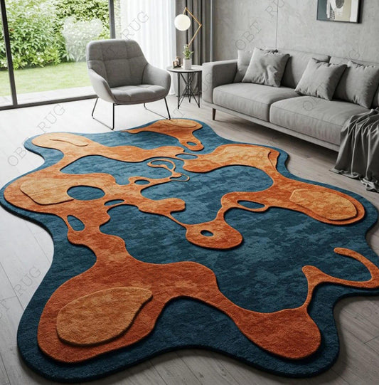 Naseeb Carpets Rugs for livingroom Bedroom Hall 5x8 feet Size Irregular Shape Abstract Pattern High Low Soft Pile Handmade Quality Antiskid Antislip Backing Soft Newzealand Wool..
