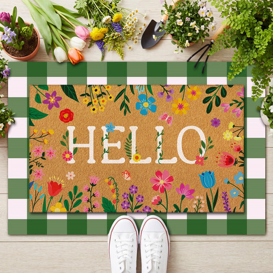 Drydiet 2 Pcs Floral Coir Doormats Summer Welcome Outdoor Mats Layered Front Door Rugs Non Slip Floor Mats for Porch Entryway Indoor Outdoor Decor