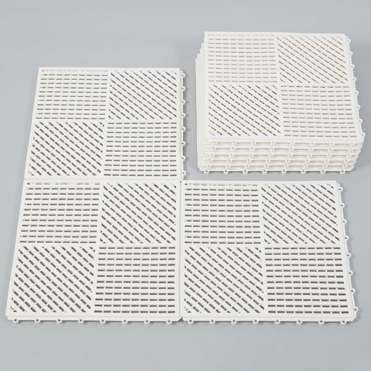 wiiiw 9 Pack Modular Interlocking Floor Mat Soft Non-Slip Shower Floor Tile for Pool Bathroom Shower Sauna Balcony Patio Boat, 12"×12" White
