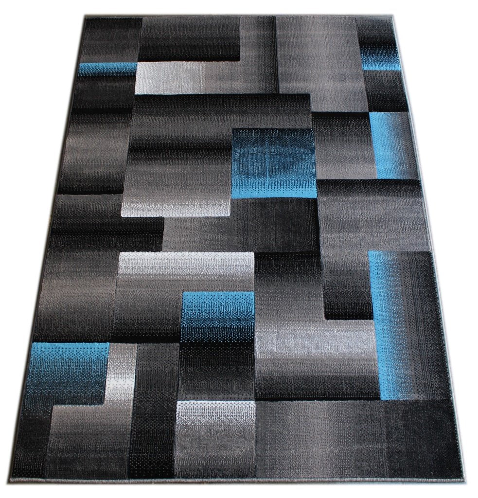 Masada Rugs, Modern Contemporary Area Rug, Blue Grey Black (8 Feet X 10 Feet)