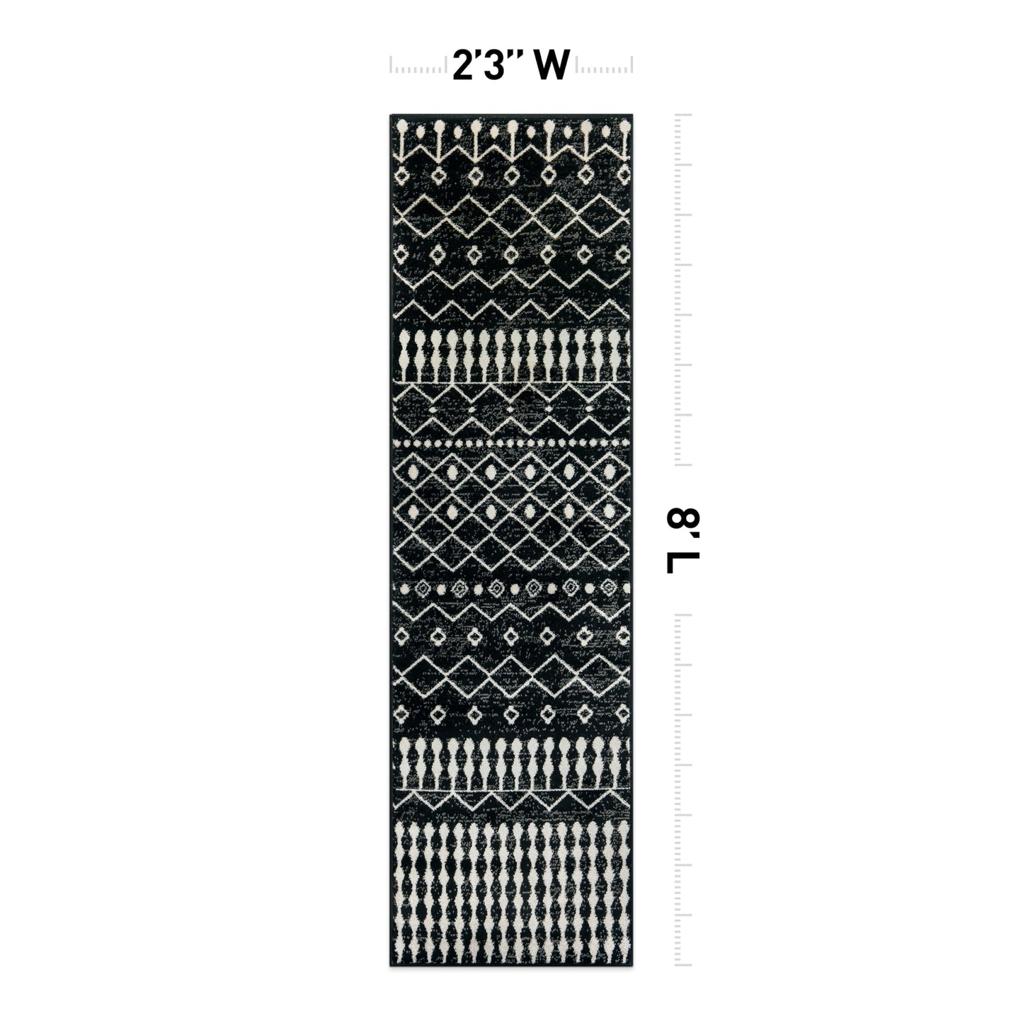 Rugshop Boho Black and White Tribal Area Rug – Geometric Diamond and Stripe Pattern Carpet for Living Room, Bedroom, or Entryway – Soft Modern Bohemian Floor Décor 2' 3" x 8' Runner Black