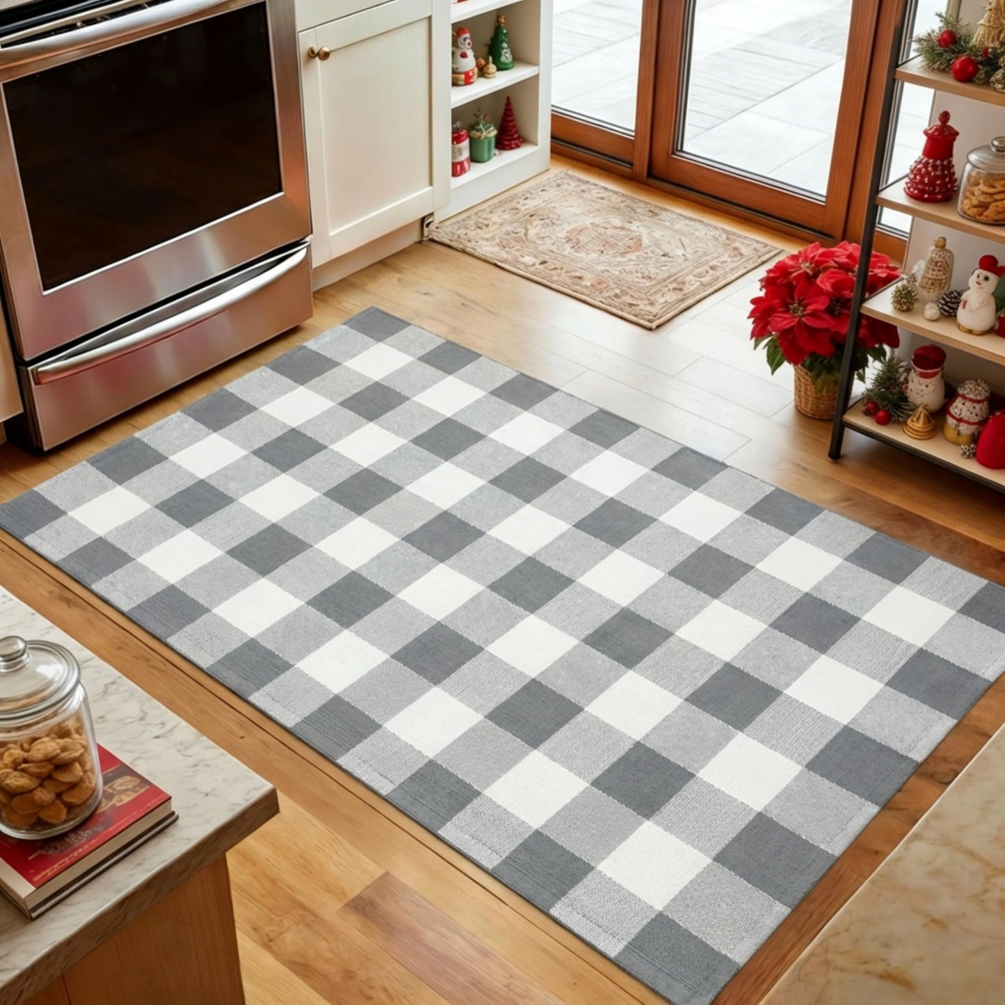 SKYPEA Gray and White Buffalo Plaid Rug 3' x 5', Washable Farmhouse Non-Slip Checkered Doormat, Indoor Outdoor Floor Mat for Living Room, Bedroom, Entryway, Kitchen, Laundry Room, Patio, Porch