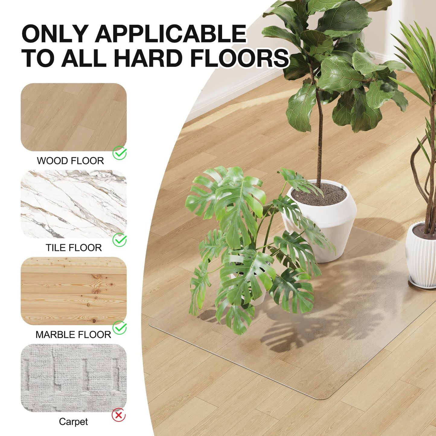 Mymeely Floor Mat for Home, 24"x 36" Upgraded Clear Area Rug, Non-Slip Entryway Rug, PVC Waterproof Desk Cover Protector Refrigerator Mat, Plastic Desk Pad Mat