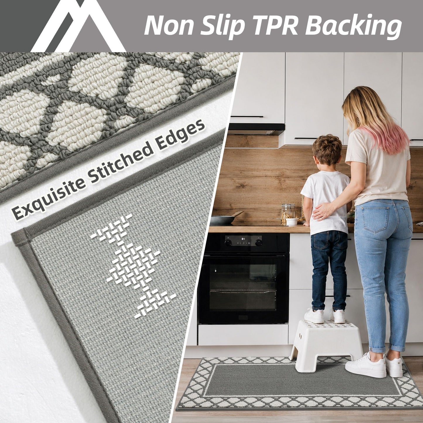 COSY HOMEER Washable Kitchen Rugs Sets of 2 Non-Slip Kitchen Mats for Floor Absorbent Kitchen Runner Rug for Kitchen Carpet,Sink Mat and Laundry, 20"x30"+20"x48",Grey