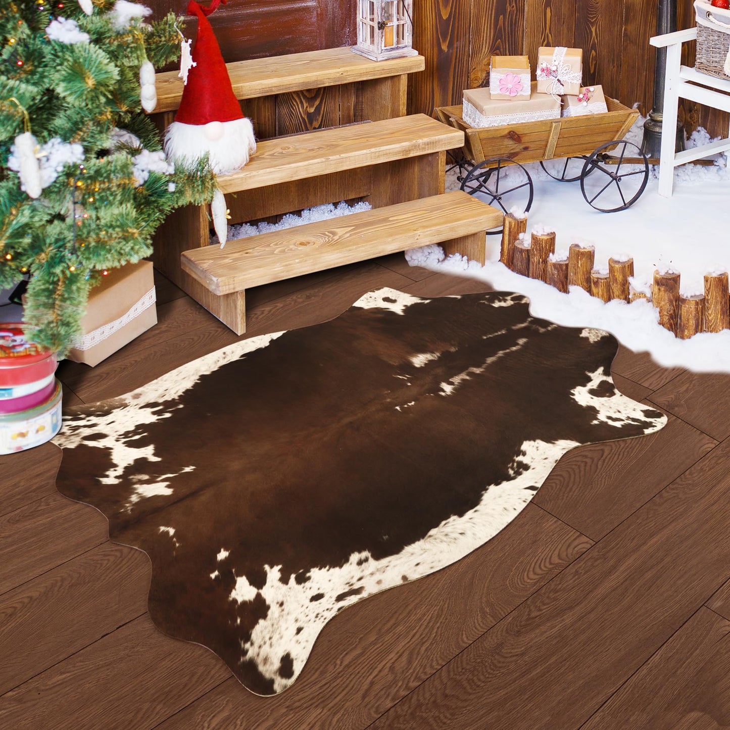 Foxmas Cowhide Rug 2.3x3.6 Feet Faux Cow Rug for Living Room Bedroom, Large Cow Print Rugs Premium Animal Print Rug for Western Home Decor, Washable and Luxury Cow Hide Rug