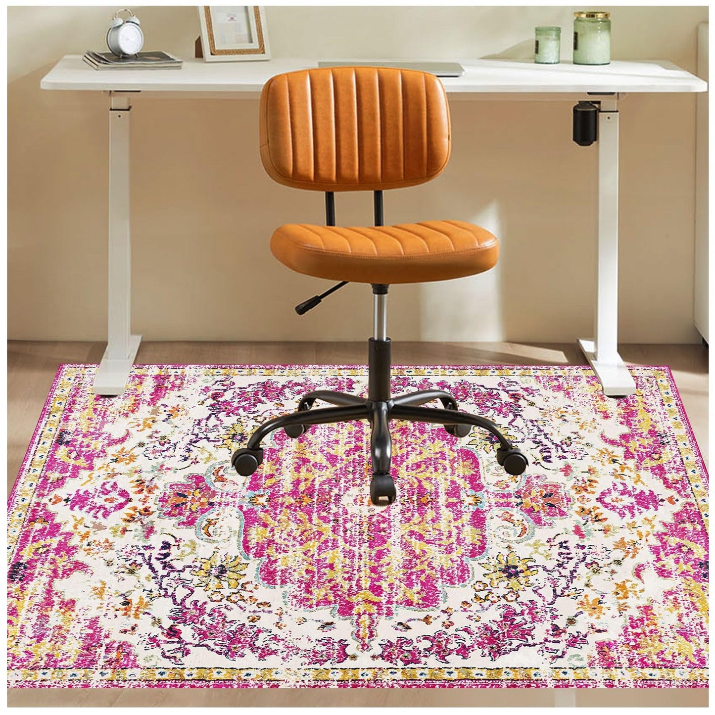 Office Chair Mat for Hardwood Floor, 36"x48" Anti-Slip Desk Chair Mat for Hard Floors, Under Desk Computer Rug for Rolling Chair, Easy Glide Floor Protector Mat for Home Office(Pink)