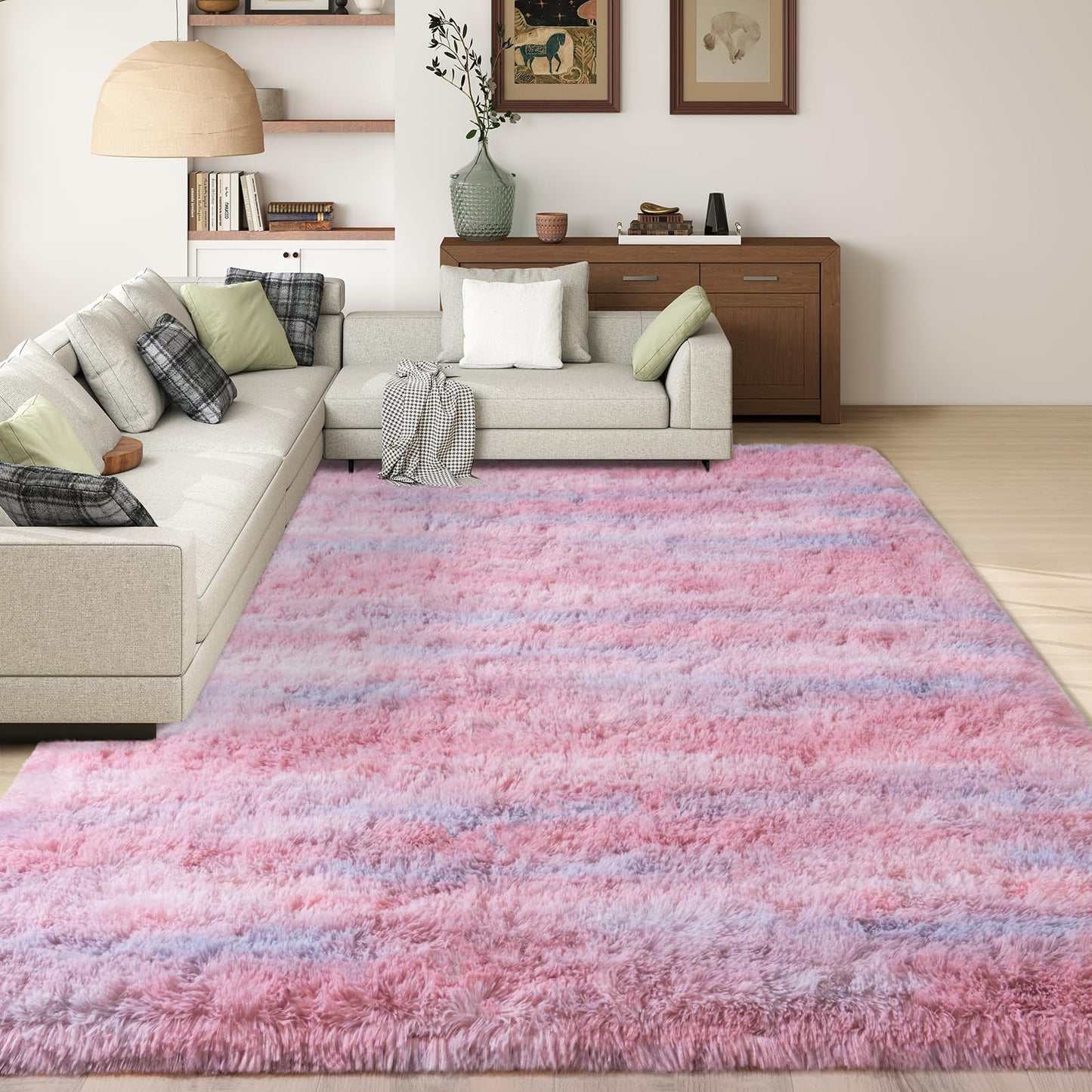 Ailyei Shag Rugs for Bedroom, 4x6 Abstract Pink Soft Fuzzy Rugs for Living Room, Fluffy Shaggy Plush Carpet Girls Kids Room Dorm Upgrade Non-Slip
