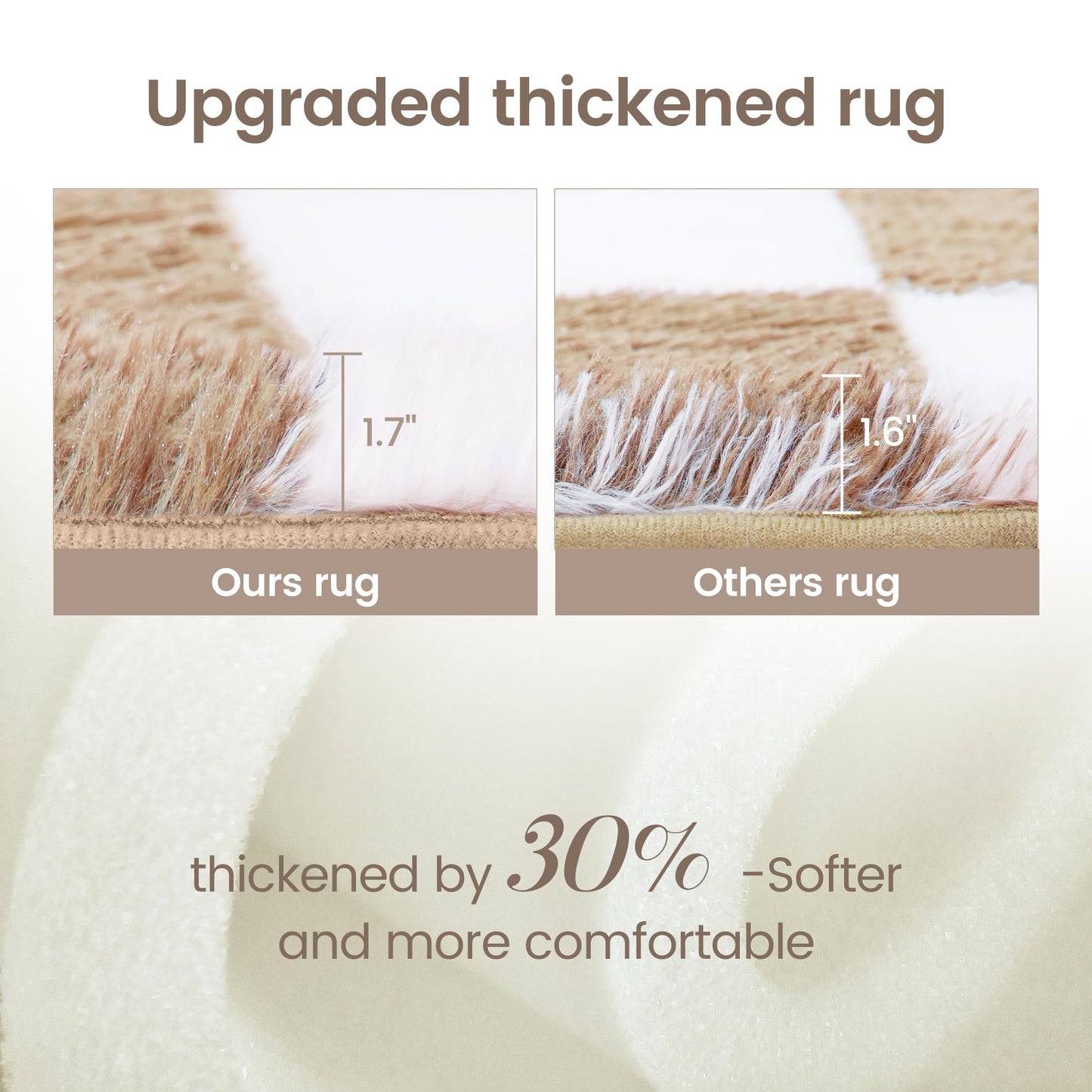 Super Soft Rug for Bedroom, 5x7 Ft Beige and White Area Rug Classic Checkered Shaggy Anti-Skid High Pile Soft Fluffy Rug Fuzzy Carpet for Living Room Bedroom Kids Room Nursery, Dorm Home Decor