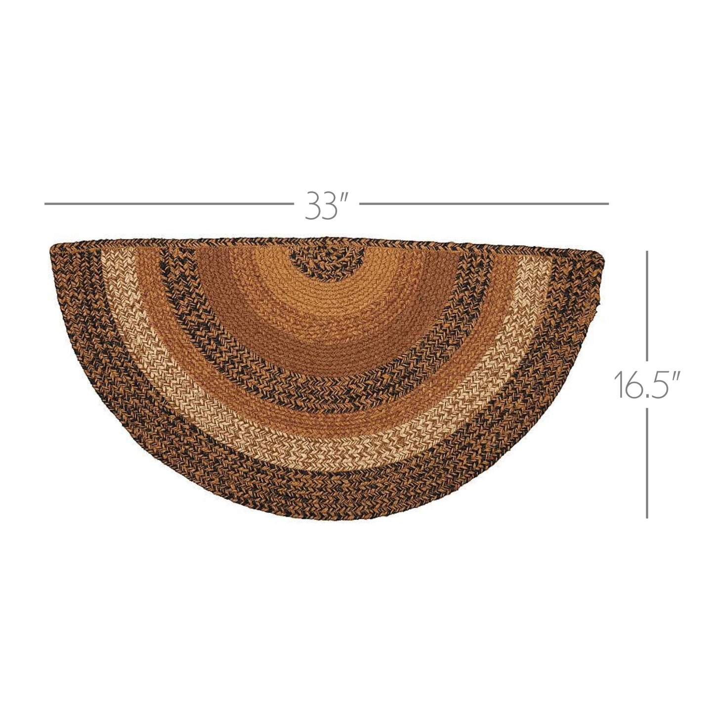 VHC Brands Kettle Grove Primitive Jute Tan Striped Rug Half Circle Decor 16.5"x33"