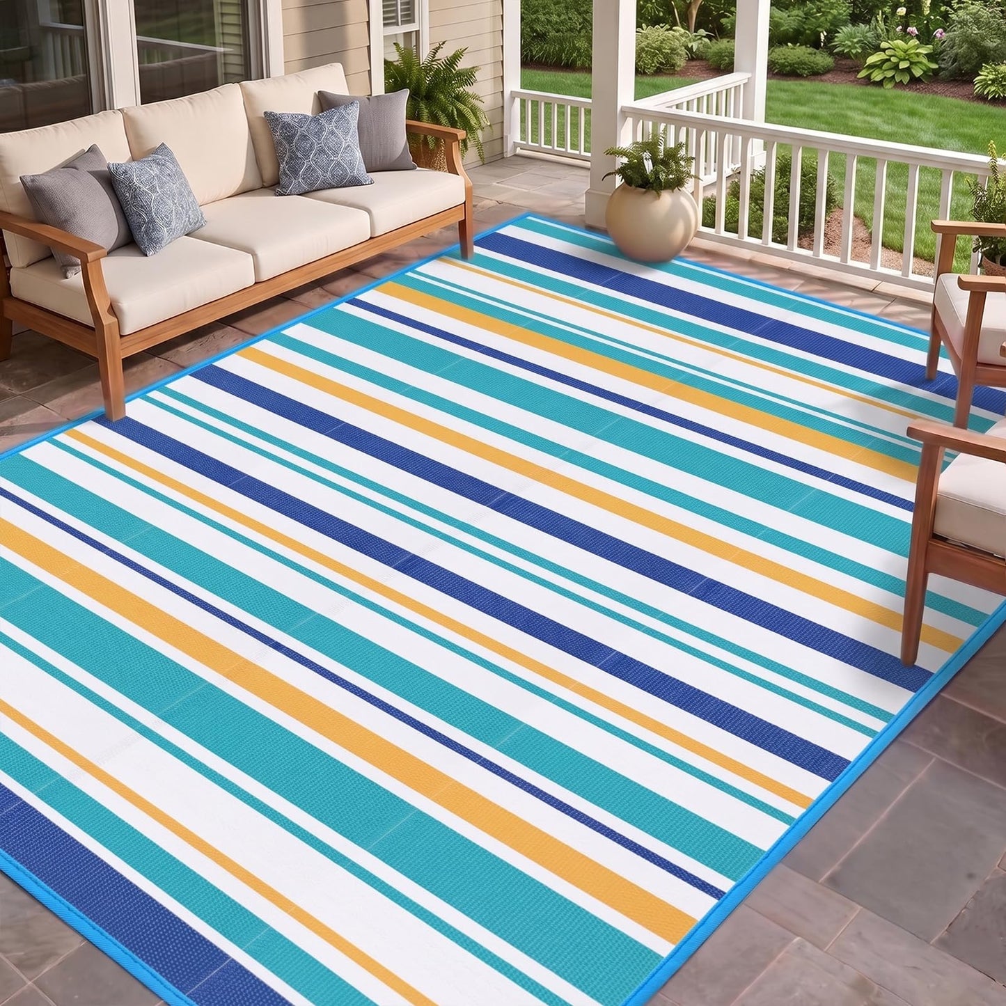 Outdoor Patio Rug Waterproof Camping - 4x6 ft Outdoor Plastic Straw Rug Area Carpet Clearance for Outside, Porch, RV Camper, Picnic, Balcony & Backyard, Patio Decor, Clearance