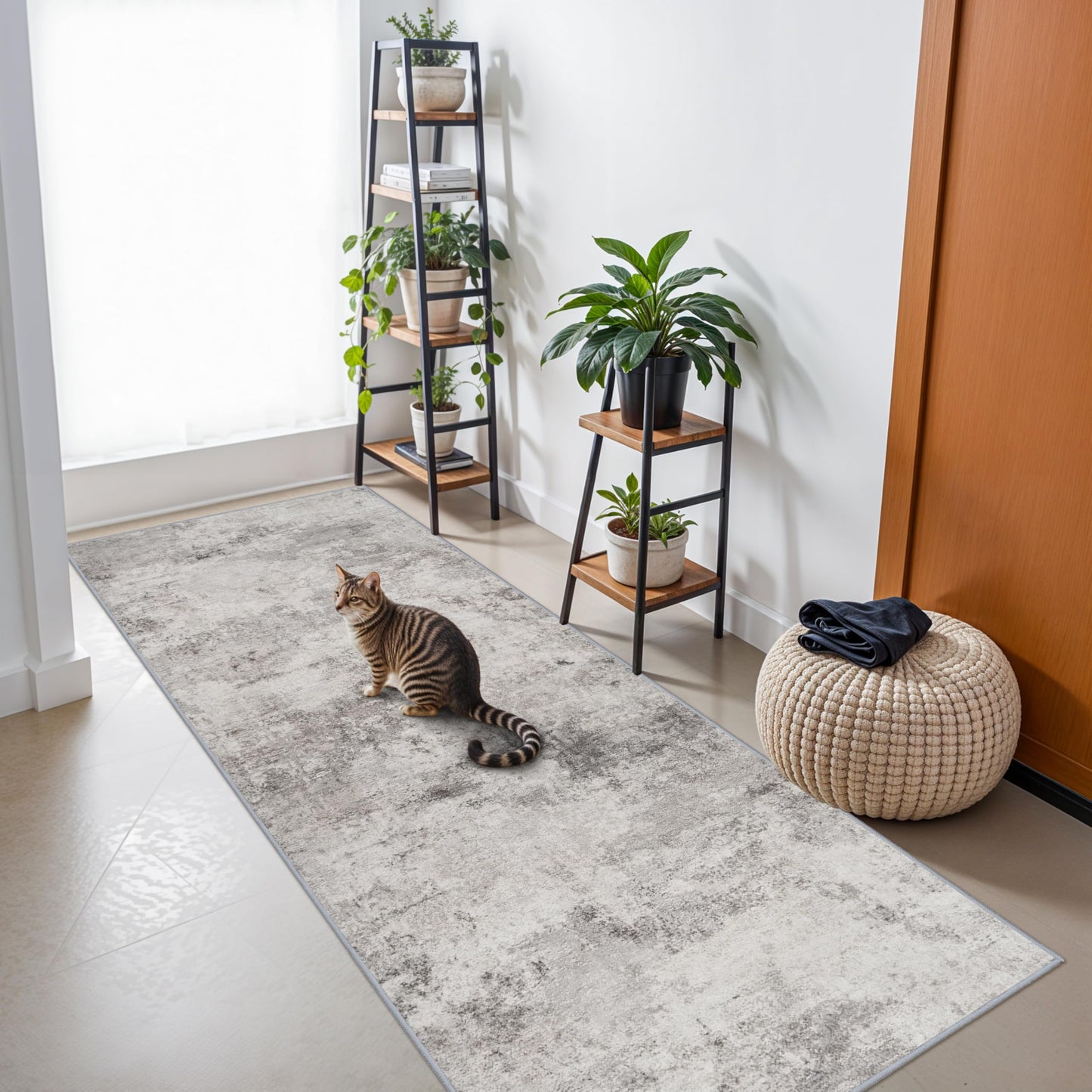 BYYVOO Grey Abstract 3x8 Washable Hallway Runner Rug