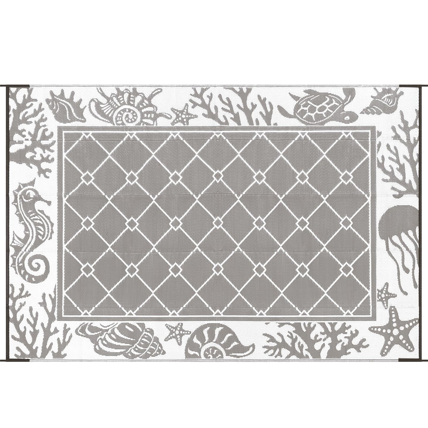 Vaukki Reversible Rugs, Plastic Straw Outdoor Doormat, Fade Resistant Plastic Outdoor Patio Mat, Lightweight Ocean Area Carpet for Patio, RV, Camping, Beach, Deck, Backyard and Picnic (Grey, 6'x9')