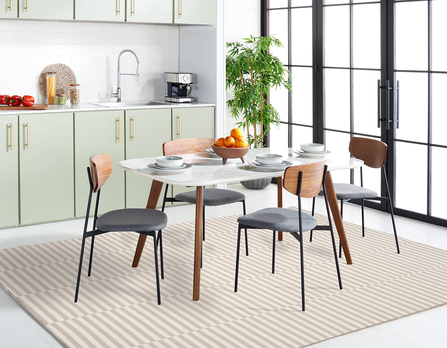 SAFAVIEH Montauk Collection Area Rug - 4' x 6', Green & Ivory, Handmade Flatweave Cotton, Woven Texture, Farmhouse Stripe Pattern, Ideal for Living Room, Bedroom, Dining Space (MTK712E)