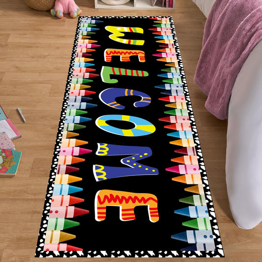 Colorful Kids Rugs for Bedroom, 2x6ft, Cartoon Vibrant ABC Welcome Crayons Back to School Runner Rug, Non Slip Lightweight Cute Rainbow Carpet for Preschools Elementary Schools
