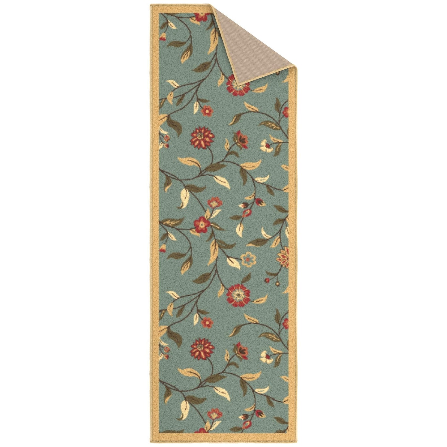 Ottomanson Hallway Runner Rug 20" x 59" Non Slip Floral Area Rugs Easy to Clean Laundry Rug Runner Durable Floor Carpet Runners for Hallways Entryway Living Room Kitchen Bathroom, Seafoam Green