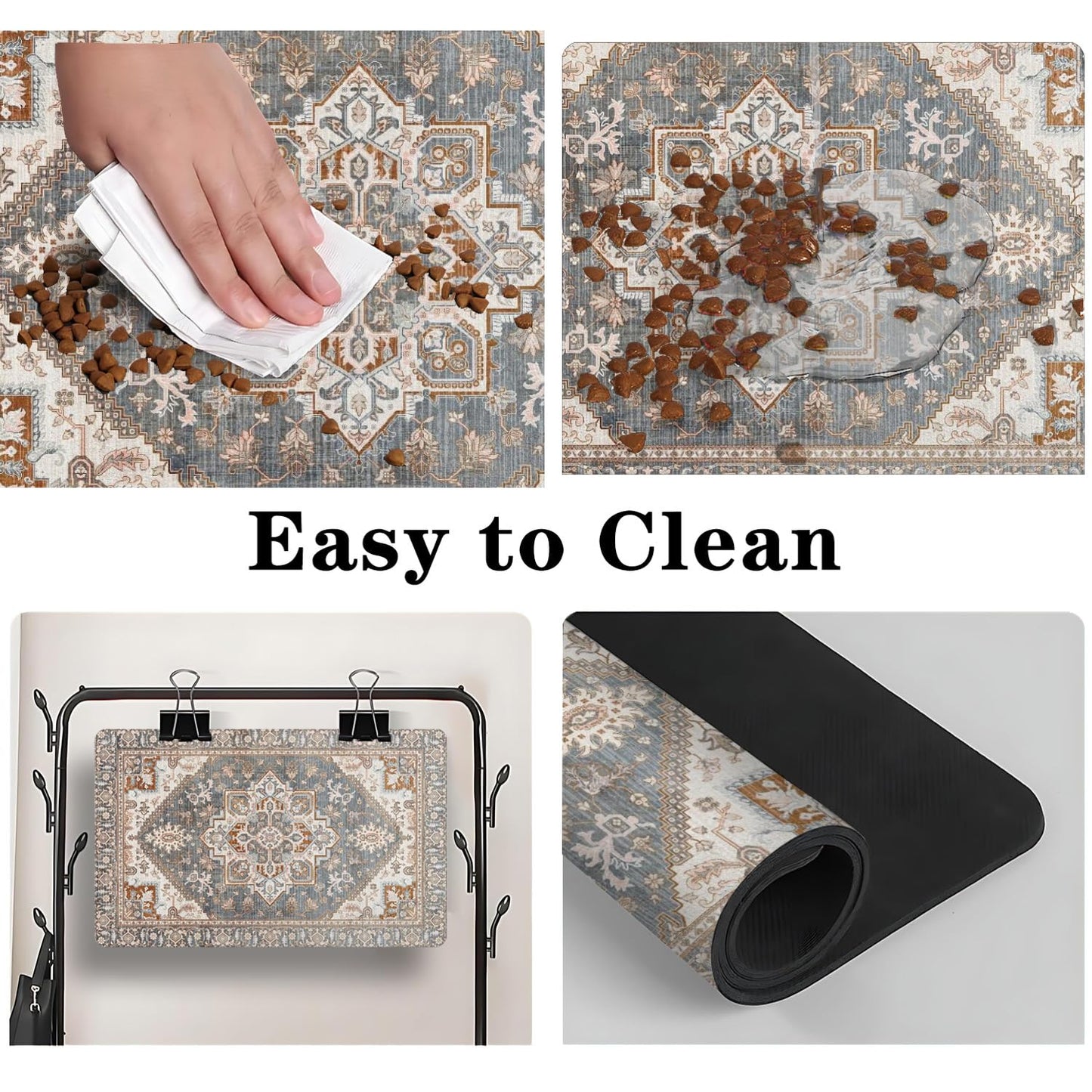 Dog Food Mats for Floors, Absorbent and Quick-Drying Pet Cat Food Mat,Anti-Fouling and Easy-to-Clean Pet Feeding Mat,Dog Bowl Mat for Messy Drinking Water Bowls.12 x20, Bohemia Style