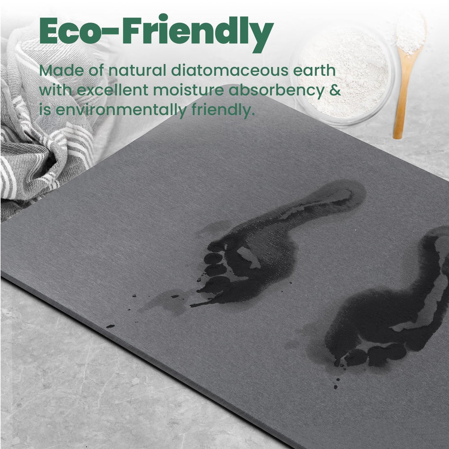 WALL QMER Stone Bath Mat, Diatomaceous Earth Shower Mat, Fast Drying, Super Absorbent, Anti-Slip Stone Bath Mats for Bathroom, Kitchen, Easy to Clean, (23.5"x15.5", Slate)