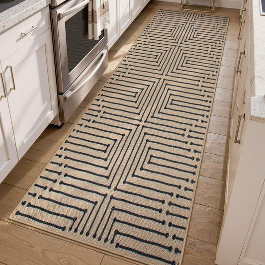 Lahome Maze Lines Easy Jute Runners for Hallways, 2x8 Washable Rug Runner Non Slip Stain Resistant, Farmhouse Low Pile Indoor Outdoor Carpet for Indoor Entryway Laundry Kitchen