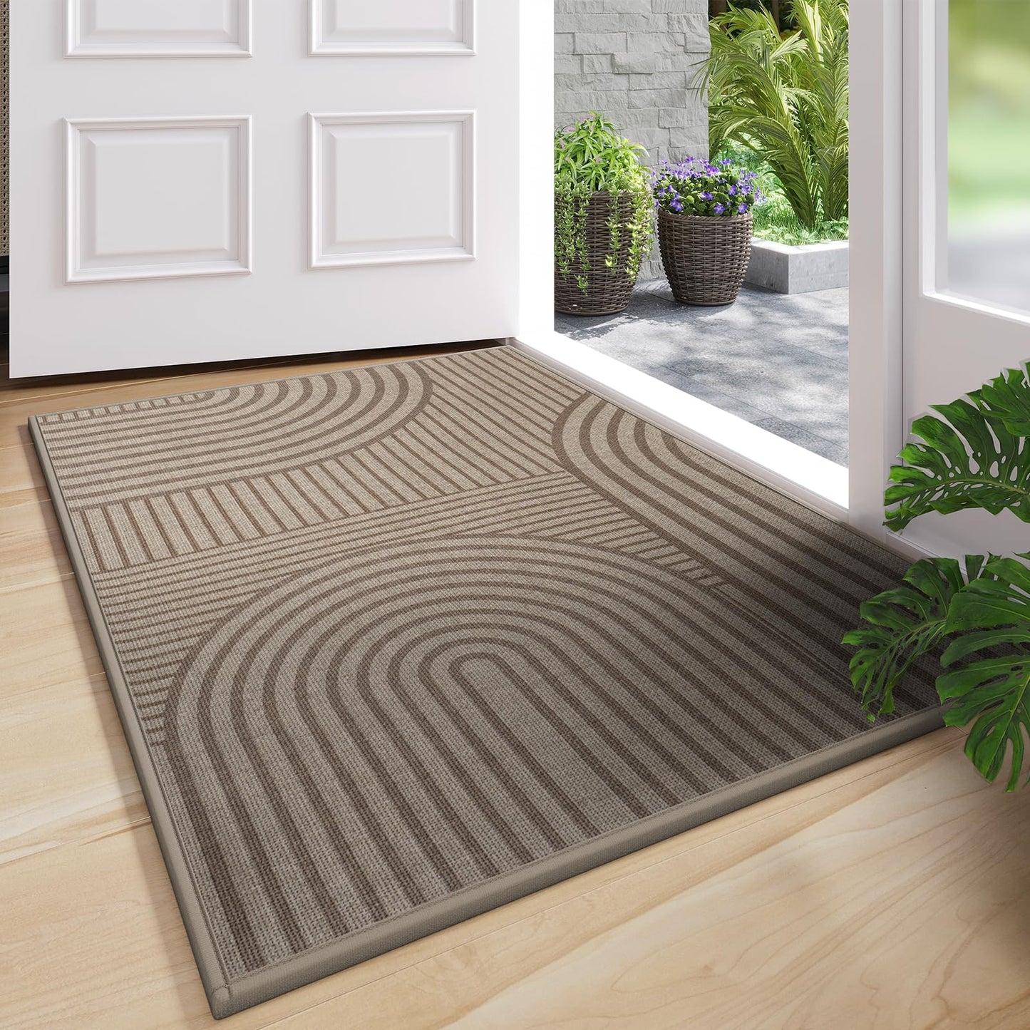 QiCaiJia Front Door Mat 31''x47'', Absorbent Dirt Resist Washable Non Slip Low-Profile Indoor Doormat, Easy Clean Welcome Entryway Door Mats, Brown