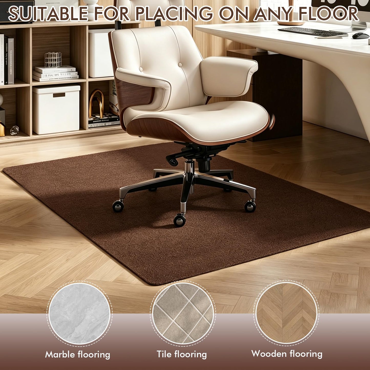 Office Chair Mat for Hardwood Floor, Anti-Slip Chair Mat for Gaming and Computer Desks, Large Floor Protector for Rolling Chair, Easy to Clean, 48"x36", Brown
