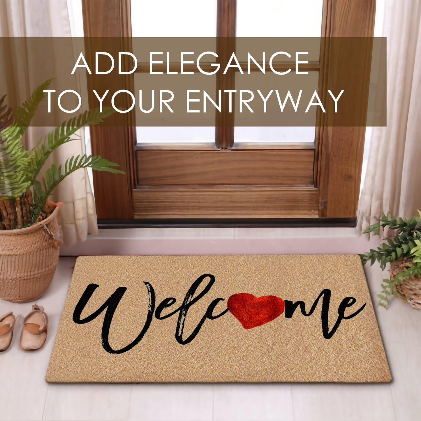 BitKAM Welcome Love Heart Coco Coir Doormat Door Welcome Mat for Home Entrance Front Door, Valentine Love-Heart Anniversary Valentine's Day Floor Mats for Outdoor Outside Entryway 30x17 Inch