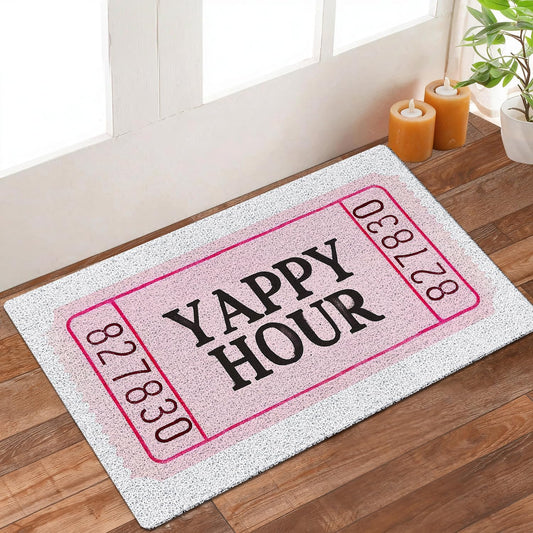 KBRCT Trendy Retro Pink Bar Door Mat Outdoor Indoor Entrance Entryway, Pink Happy Hour Ticket Doormat Home Bar Kitchen Lounge Club Patio Pub, Girly Welcome Mats for Front Door, 17x30 Inch
