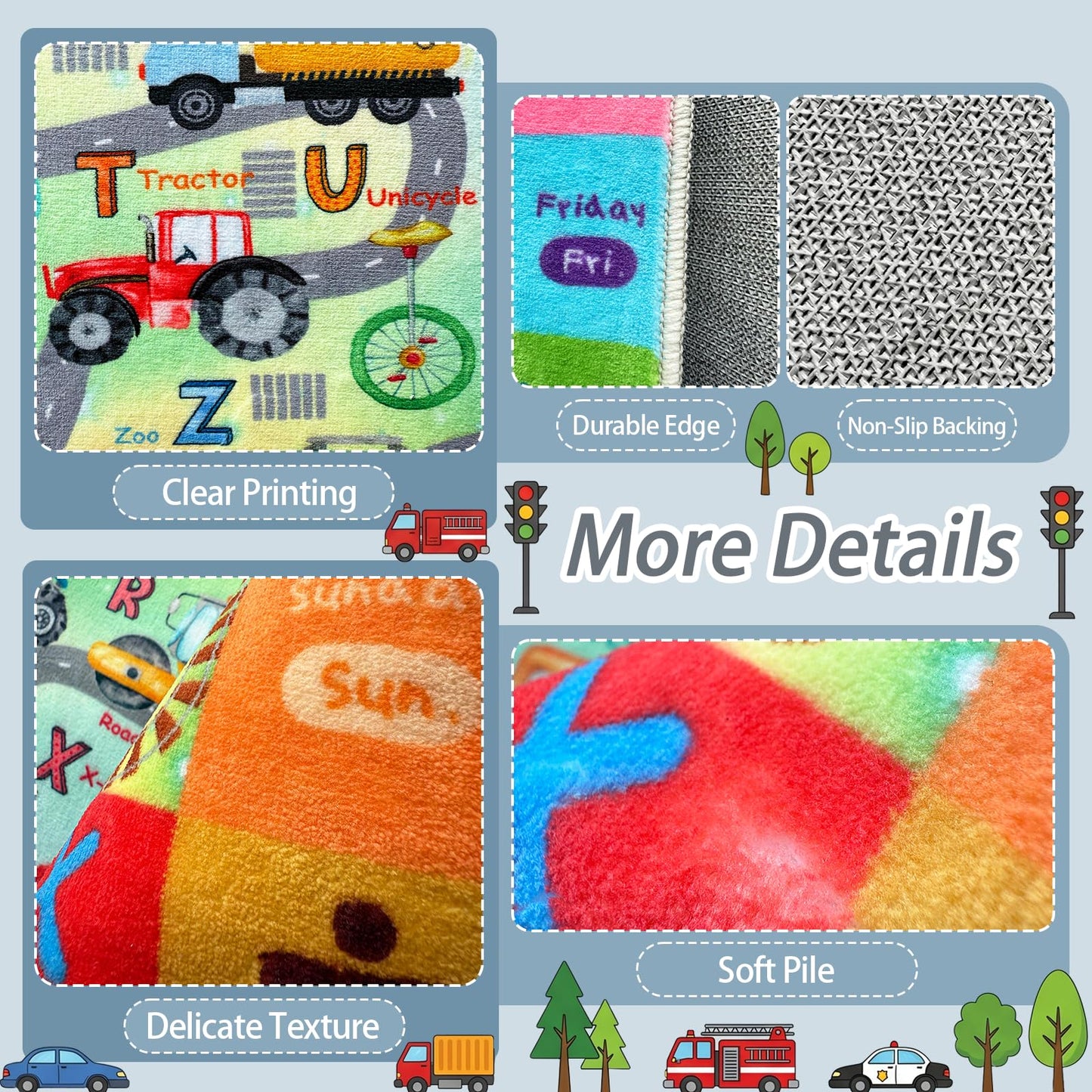 5'x7' ABC Rug for Kids Playroom, Classroom, Nursery, Daycare, Car Rug Play Mat for Children Toddler Girls Boys Bedroom, Educational Kids Carpet for Learning Alphabet, Numbers, Colors, Shapes