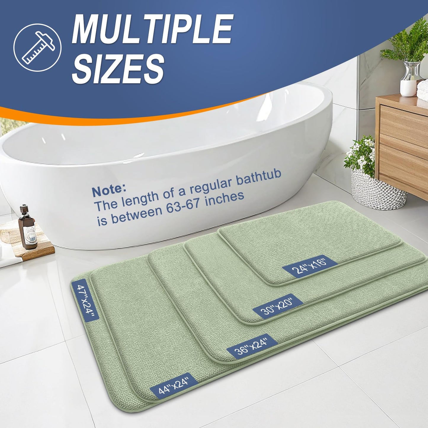 OLANLY Thick Memory Foam Bathroom Runner Rugs 47x17, Extra Soft Absorbent Long Bath Rug, Quick Dry, Non-Slip, Machine Washable Bath Mat for Bathroom, Tub and Shower, Home Decor Accessories, Sage Green