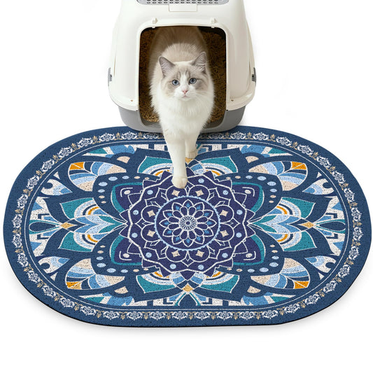 Glittme 33"x22" Cat Litter Mat with Mesh Design - Non-Slip & Waterproof Litter Trapping Pad for Litter Box Protects Floors from Stains Soft Texture for Pets,Navy