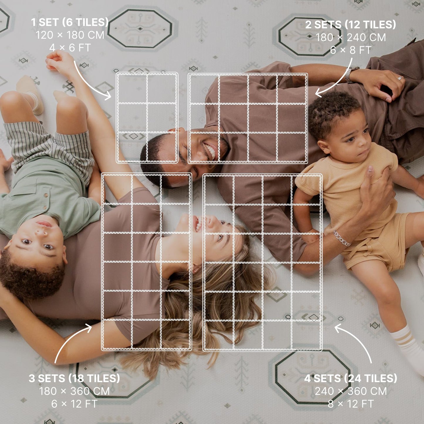 Toddlekind Haven Play Mat - 4x6 Amira Seagrass - Extra Thick Non-Toxic Soft Foam Playmat for Floor - Stylish Interlocking Playroom Puzzle Mat for Kids & Toddlers - 6 Tiles - Odorless - Wipe Clean