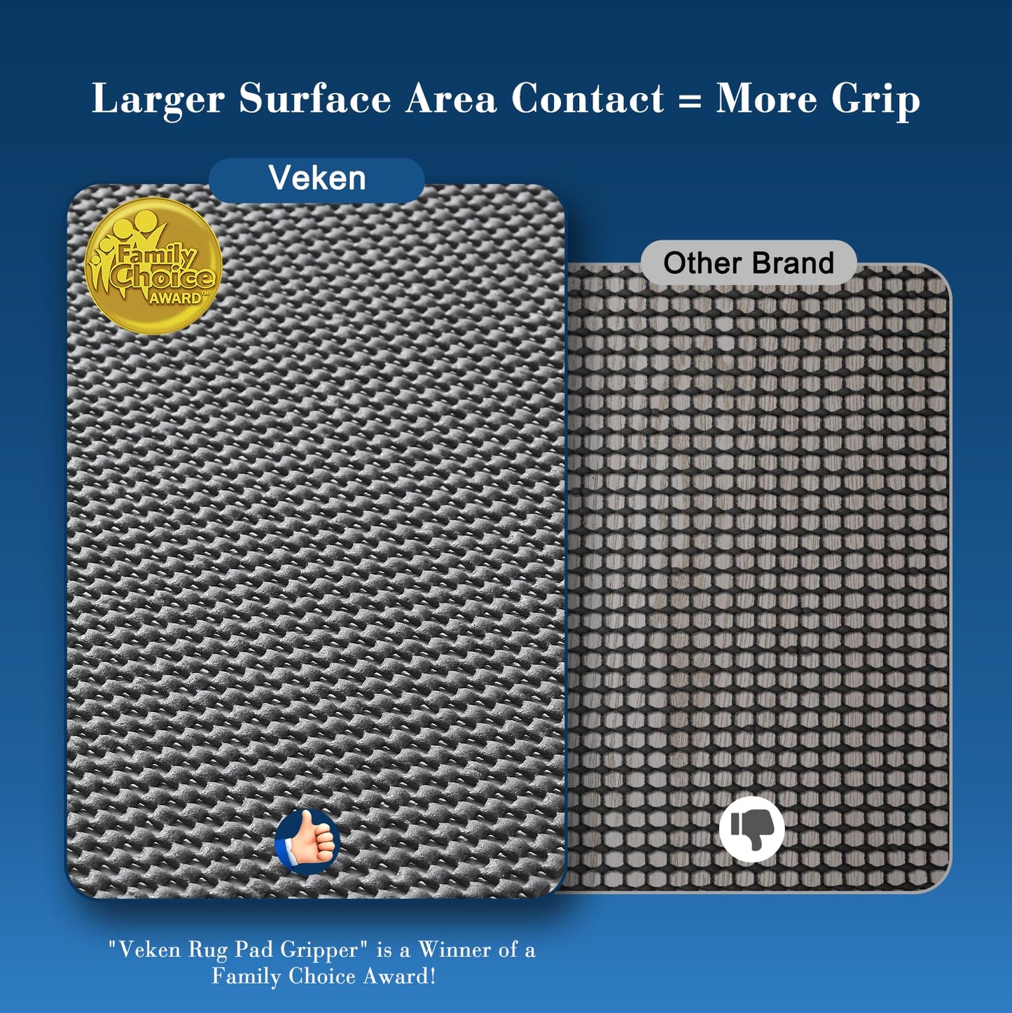 Veken 3x5 Ft Rug Pad Gripper for Hardwood Floors, Non Slip Rug Pads for Area Rugs, Thick Dark Grey Rug Grippers for Tile Floors, Under Carpet Anti Skid Mat, Keep Your Rugs Safe and in Place