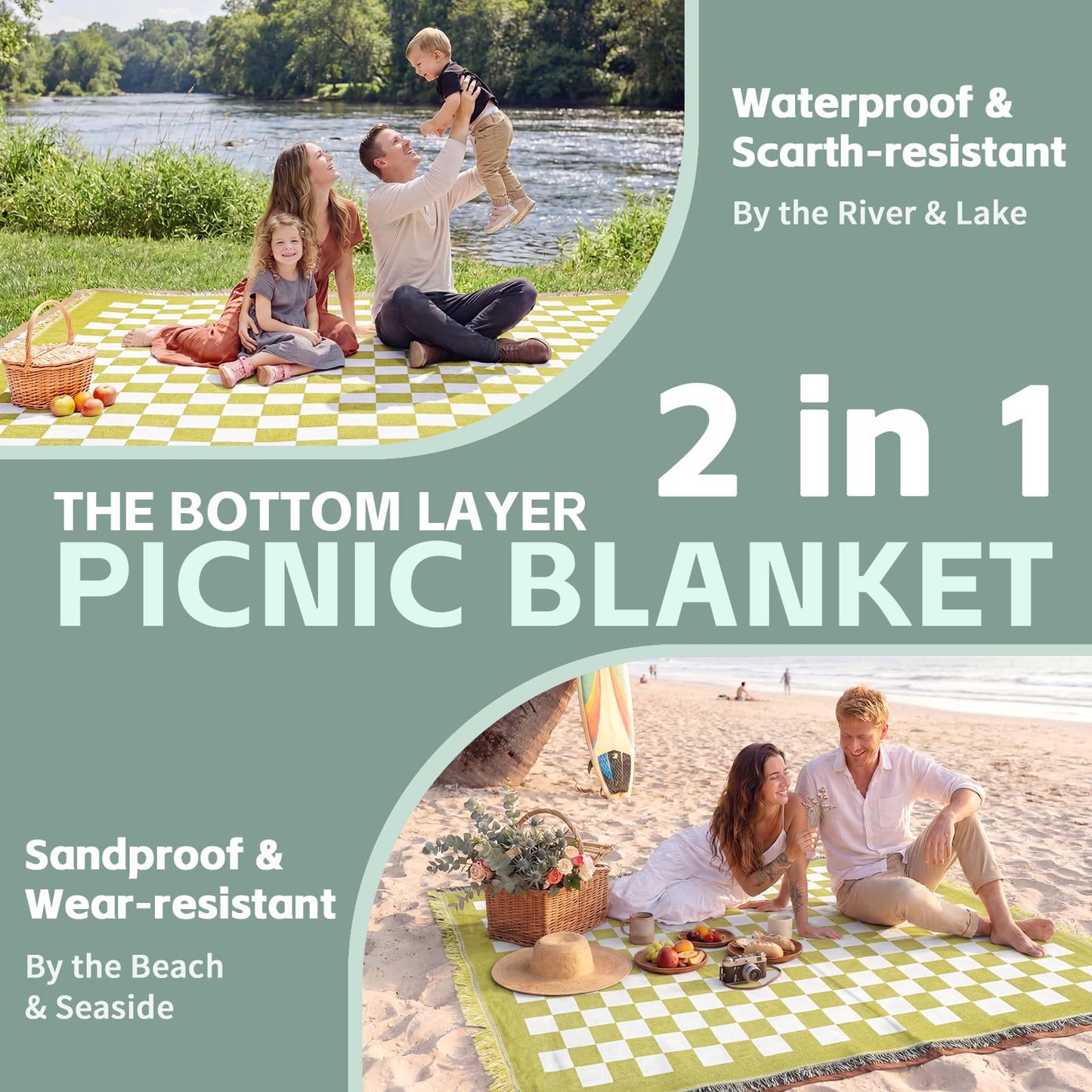 2 in 1 Extra Large Camping Blanket Outdoor Rug Picnic Yoga Mat Lightweight Car Essential Roadtrip Gadget Rv Accessories Glamping Gear Must Haves Hiking Stuff Backpacking Necessities Women Beach Gift