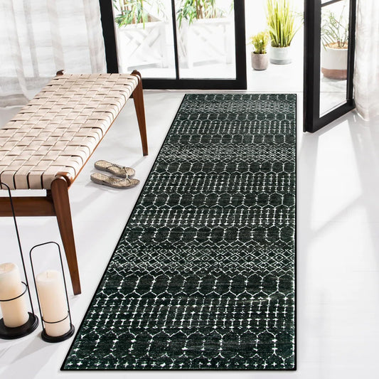 Lahome Moroccan 2x6 Black Runner Rug Non-Slip, Kitchen Rug Runner Washable Non-Skid Hallway, Geometric Print Distressed Carpet for Entryway Laundry Hana