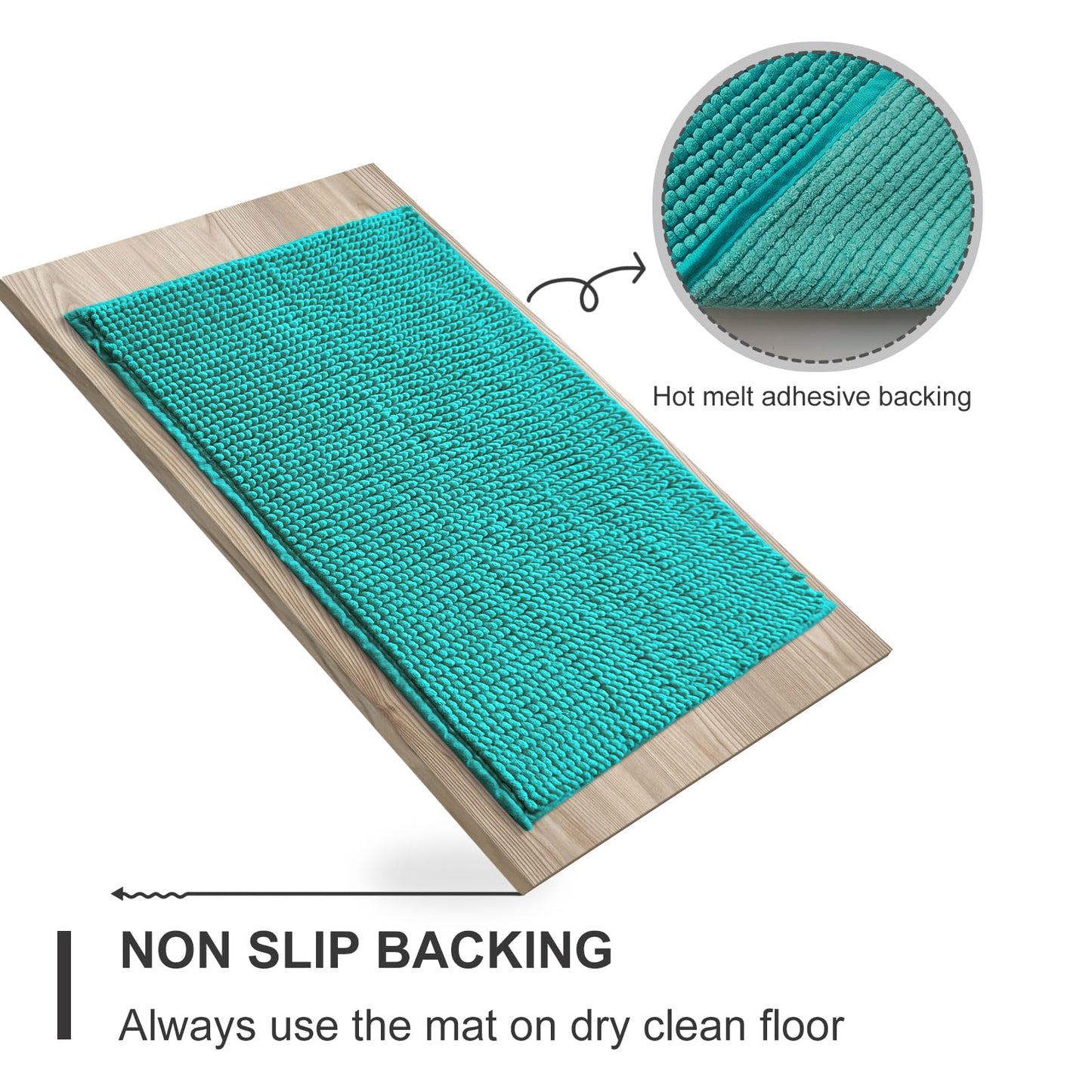 Civkor Teal Bathroom Rugs, Chenille Bathroom Rugs Sets 2 Piece with Non Slip Backing, Bath Mats 31x20+24x16 Inch High Absorb Water Turquoise Bath Rugs, Quick Dry and Easy Clean