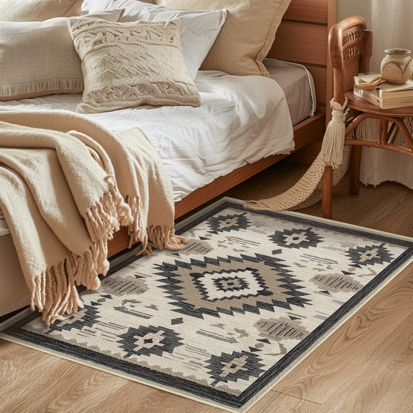 Western Rug 2x3 for Entryway Southwestern Aztec Area Rugs Machine Washable Boho Tribal Navajo Southwest Rug Non Slip Printed Low-Pile Indoor Door Mat Floor Carpet for Kitchen Bathroom Laundry, Beige