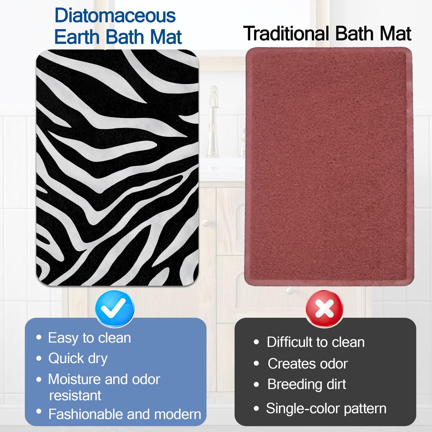 Elightvap Bath Mat Zebra Print Bathroom Rug,Soft and Non Slip Bath Rugs,Quick Drying Machine Washable Floor Mat 17 * 29.5 Inches for Shower Room,Bathtub,Kitchen Bathroom