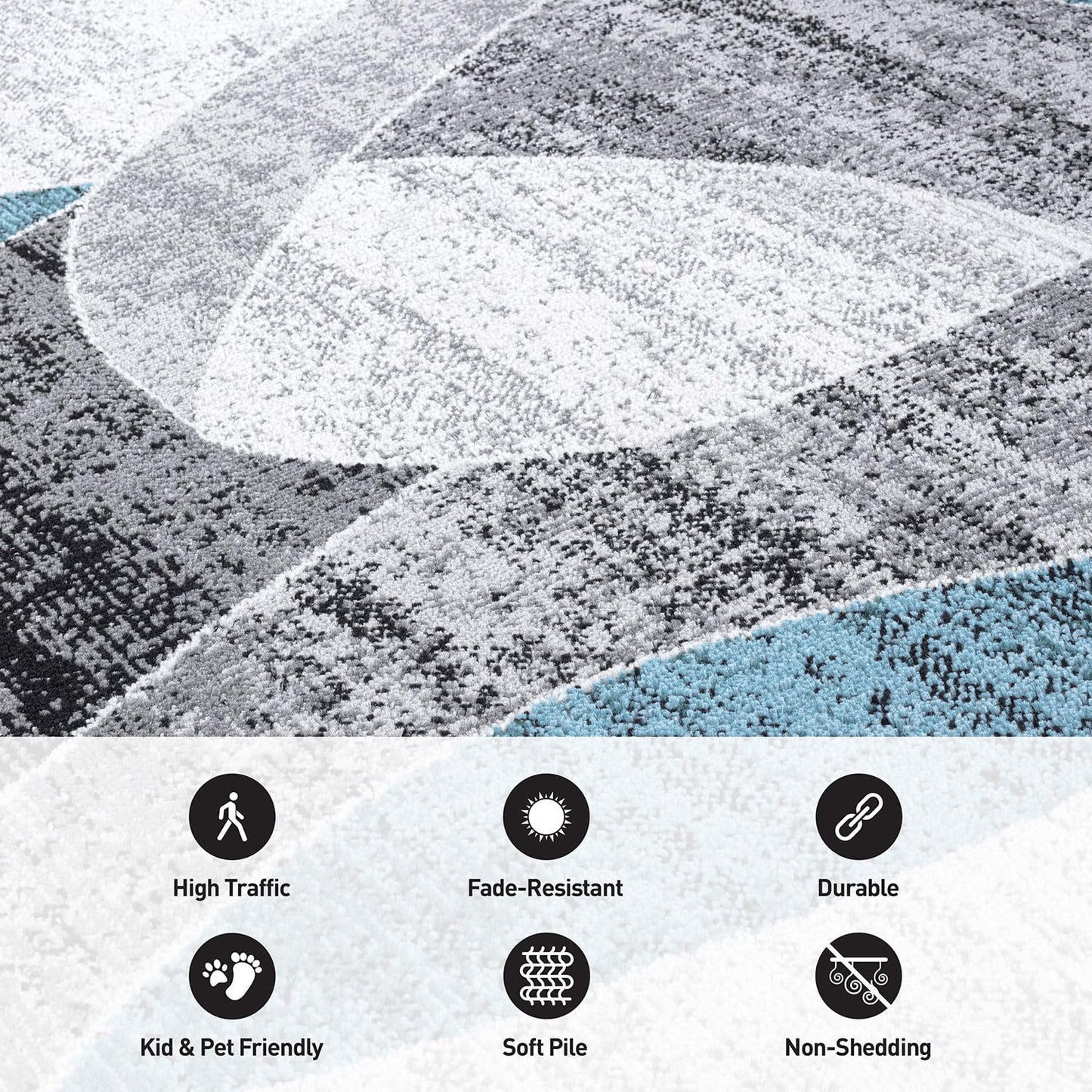Rugshop Blue Large Abstract Circles Non-Shedding Area Rug, for Living Room, Dining Room and Open Spaces, 7'10" x 10'