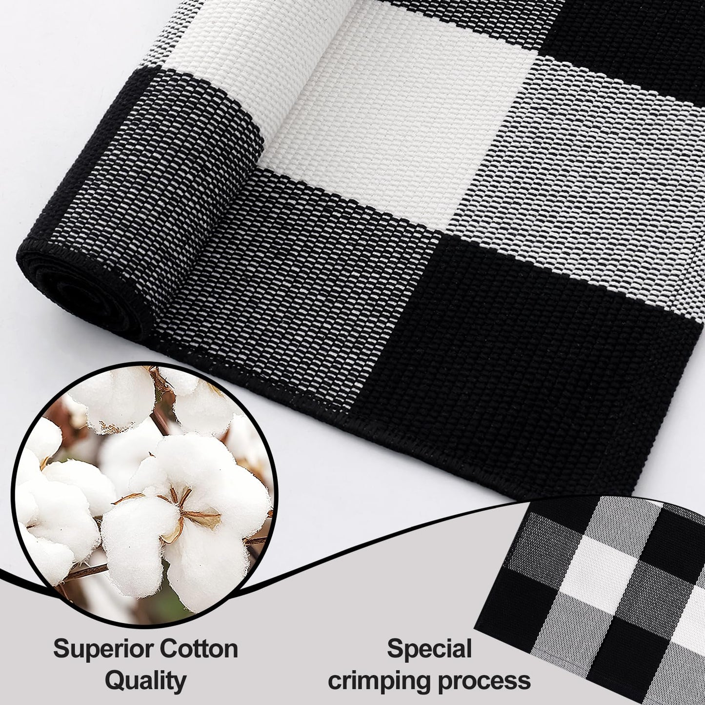 OLANLY Buffalo Plaid Rug 2'4" x 3'7" (27.5" x 43") – Black and White Cotton Checkered Doormat, Washable Indoor Outdoor Rug for Layered Front Porch, Kitchen, Entryway Decor